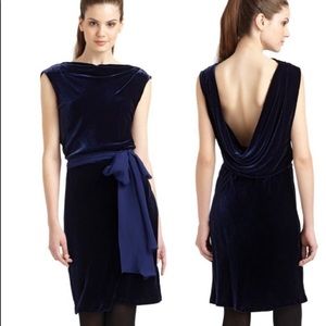 BCBG gorgeous navy/midnight blue velvet dress.Size L. Draped back